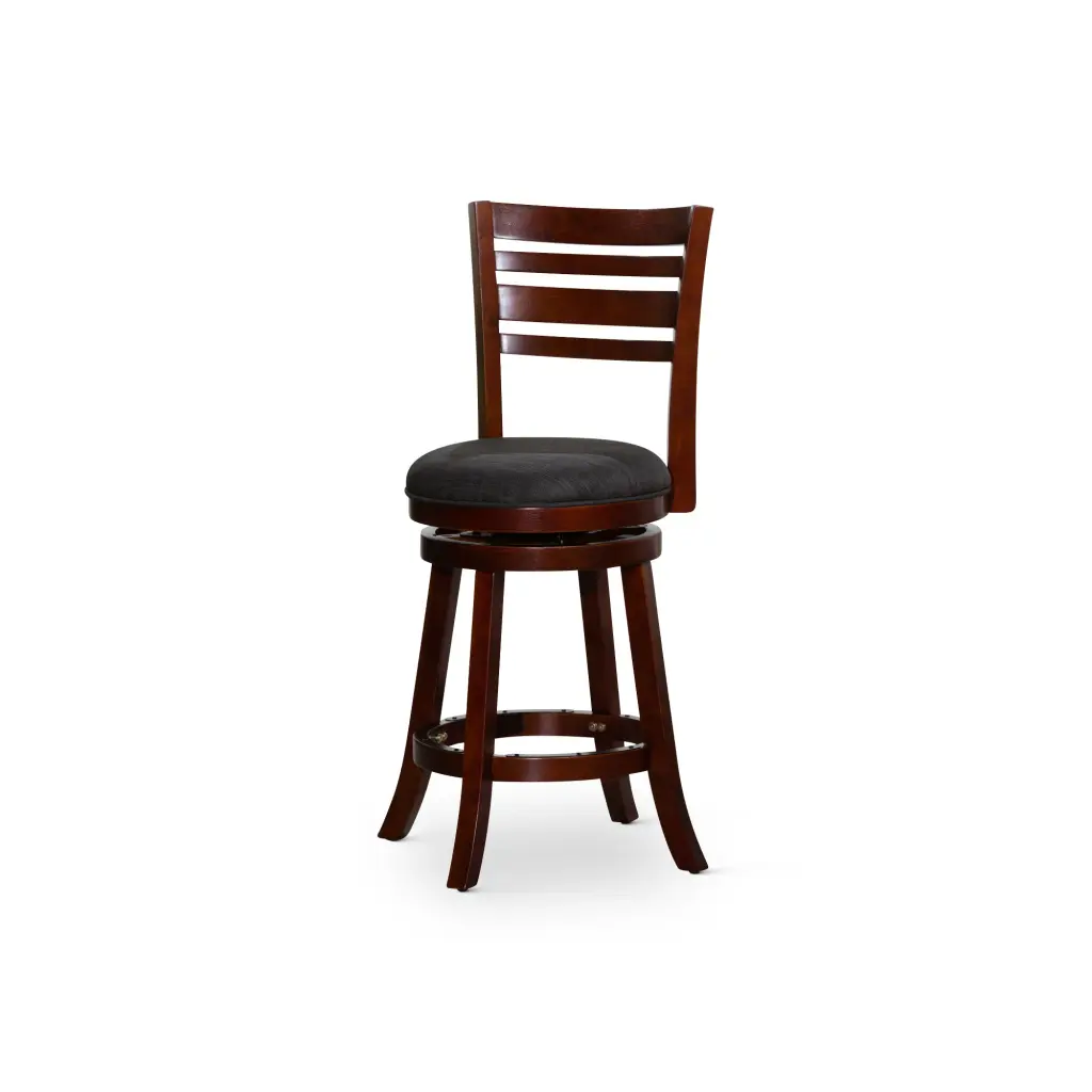 24 Inch Counter Height Slat Back Swivel Stool Cherry Finish Charcoal Fabric dty home