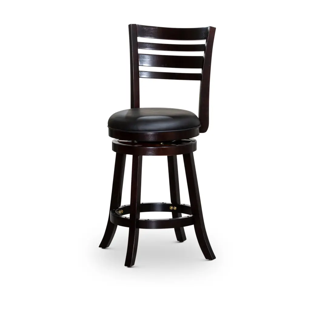 24 Inch Counter Height Slat Back Swivel Stool Espresso Finish Black Leather dty home