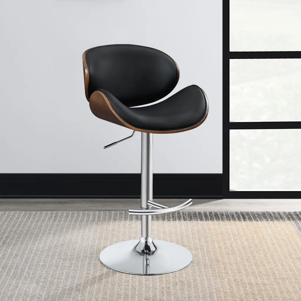 Black And Chrome Customizable Bar Stool Solid Black Dining Room furniture max