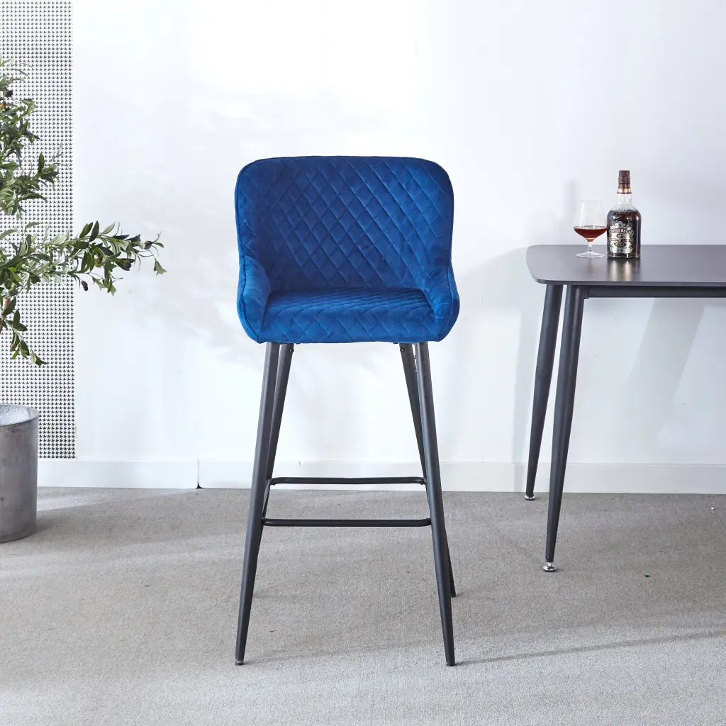 Counter Height Bar Stool Set 2 Black Metal Legs Velvet Upholstered Seat gardenia home furnishings