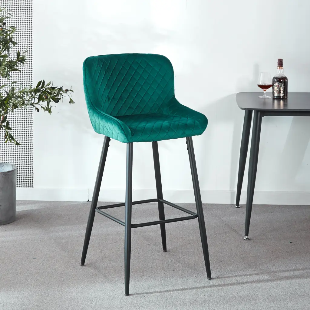 Counter Height Bar Stool Set 2 Black Metallic Legs Velvet Upholstered Kitchen Stools gardenia home furnishings
