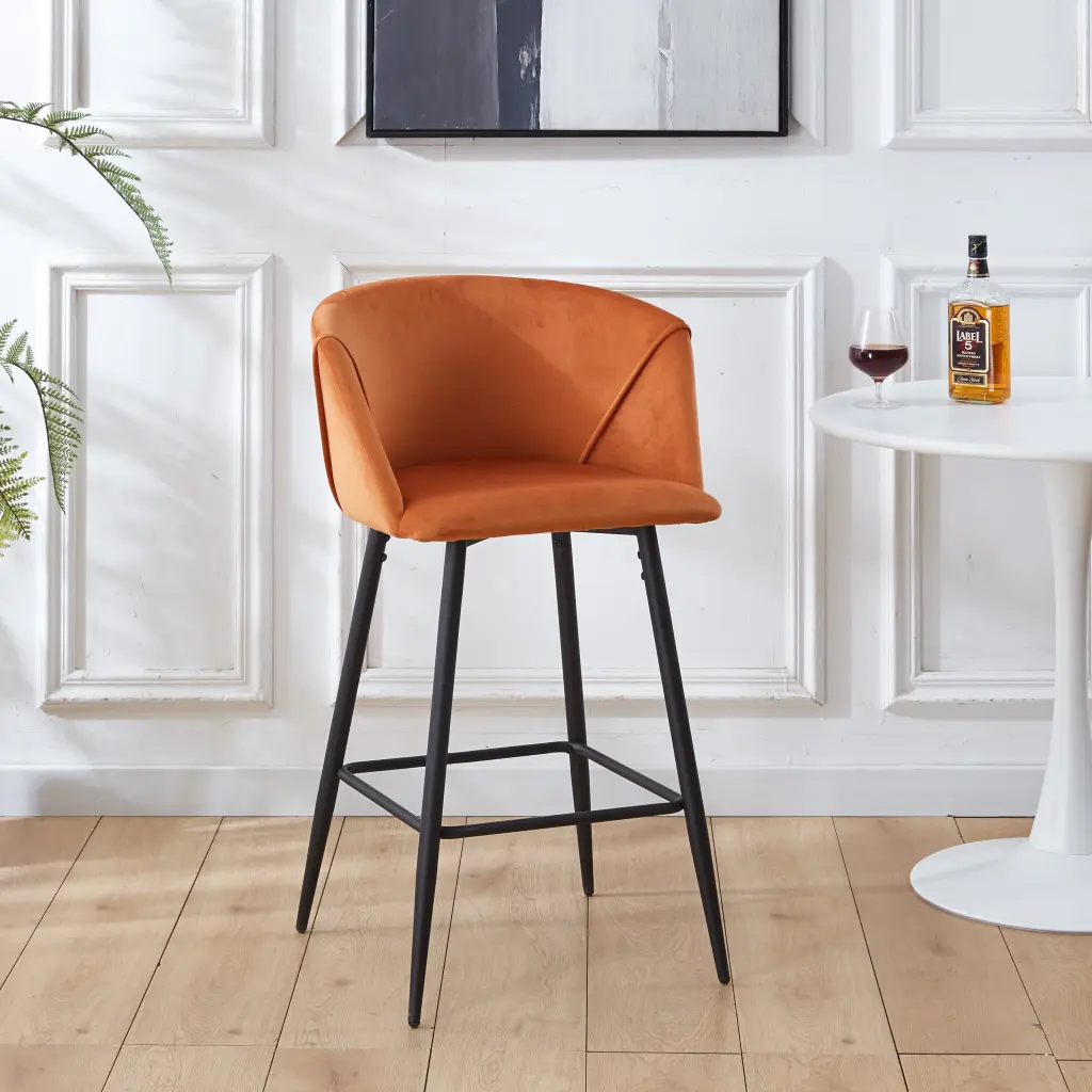 Counter Height Bar Stool Set 2 Black Metal Legs and Velvet Upholstery gardenia home furnishings