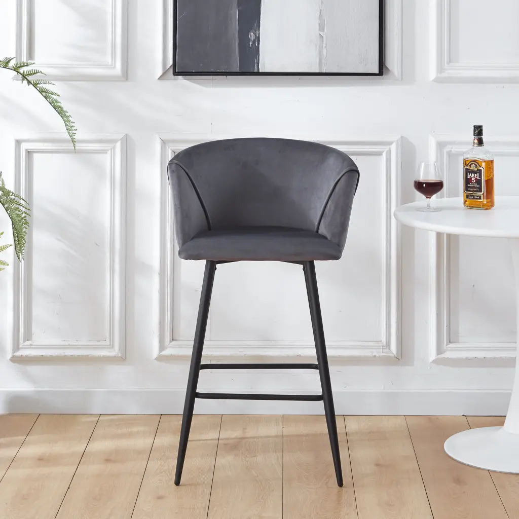 Counter Height Bar Stool Set 2 - Black Metal Legs Velvet Upholstery gardenia home furnishings