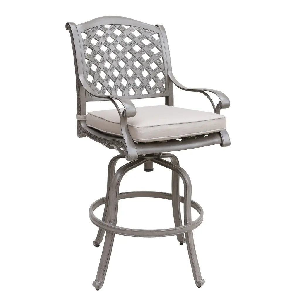 Cast Light Metal Bar Stool Set 2 - Grey Cushioned Aluminium Counter Stools gathercraft