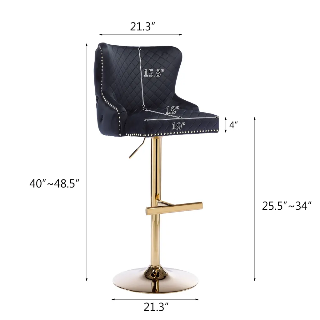 Hengming Velvet Bar Chair Stool One Piece Set Adjustable Height Diamond Stitched hengming store