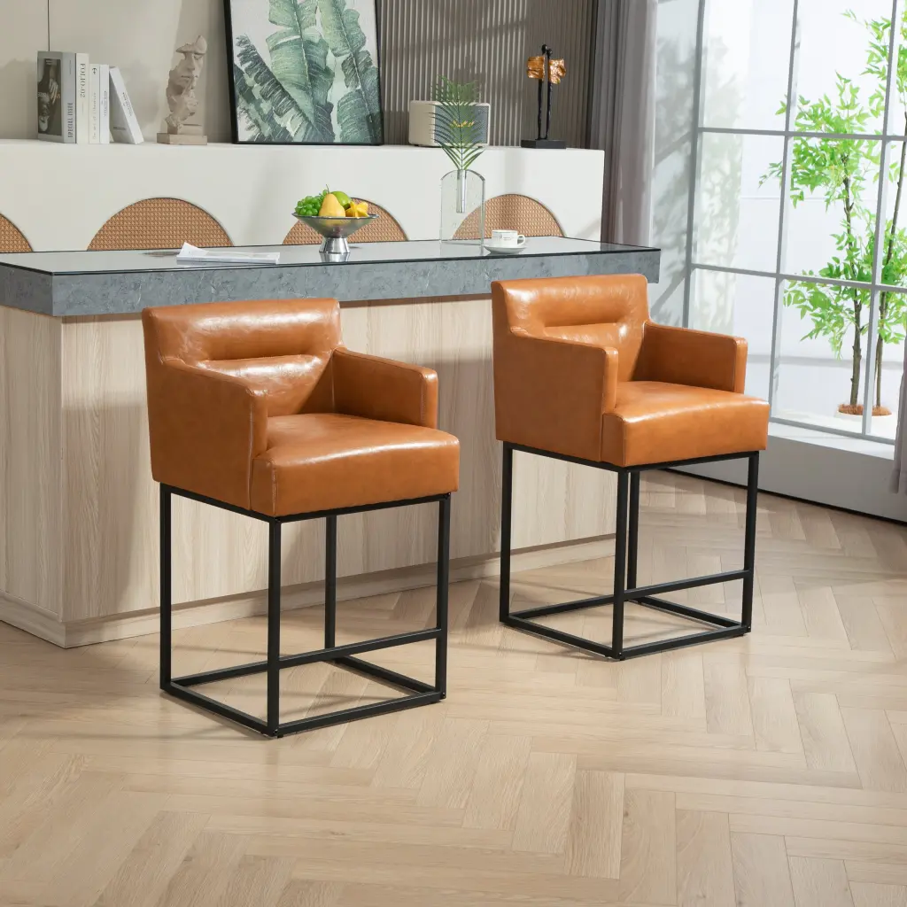 Coolmore Counter Height Bar Stools Set 2 Modern Barrel Design house hold-w1588