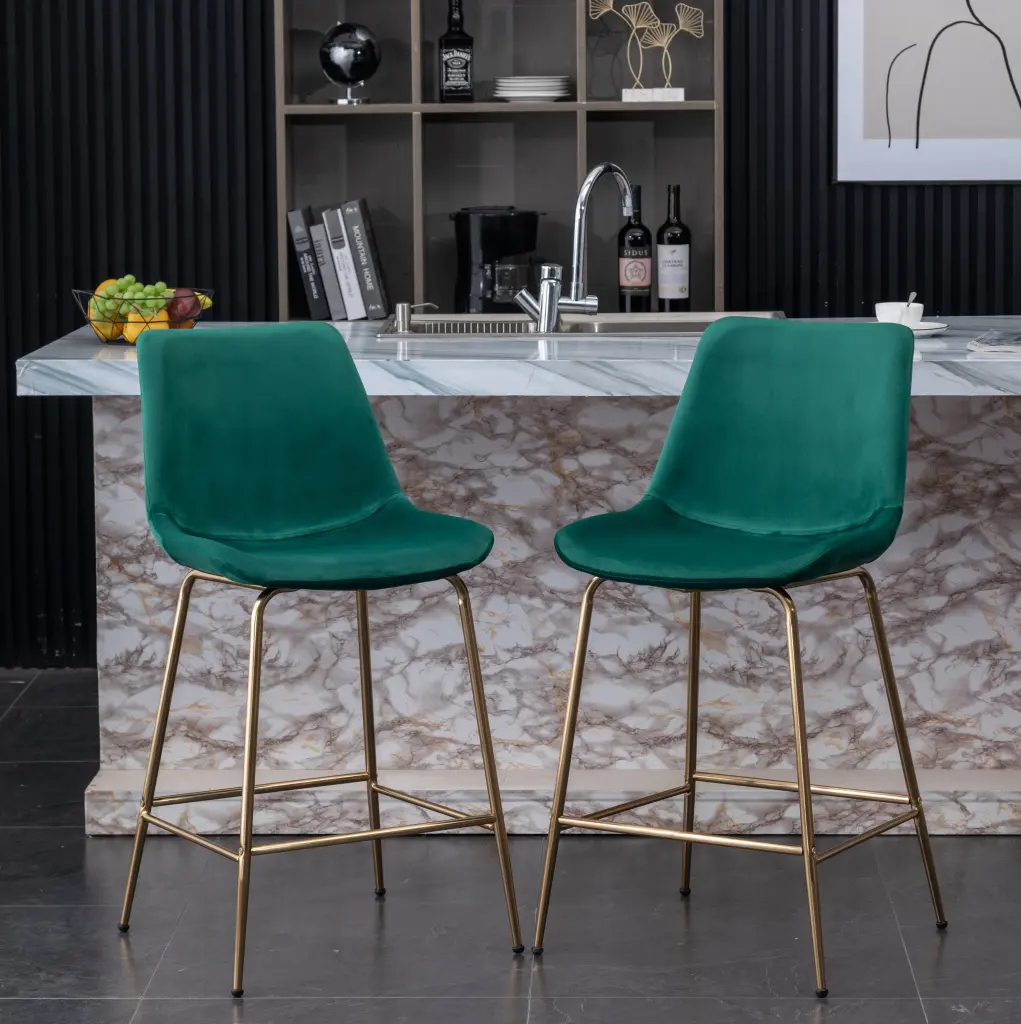 Aufurr Modern Velvet 26.50 Counter Height Stool, Set 2, Green hz