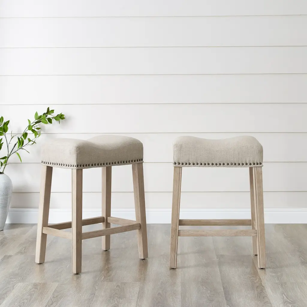 Coco Upholstered Backless Saddle Seat Counter Stools 24 Inch Height Set 2 Kitchen Bar Stools hz