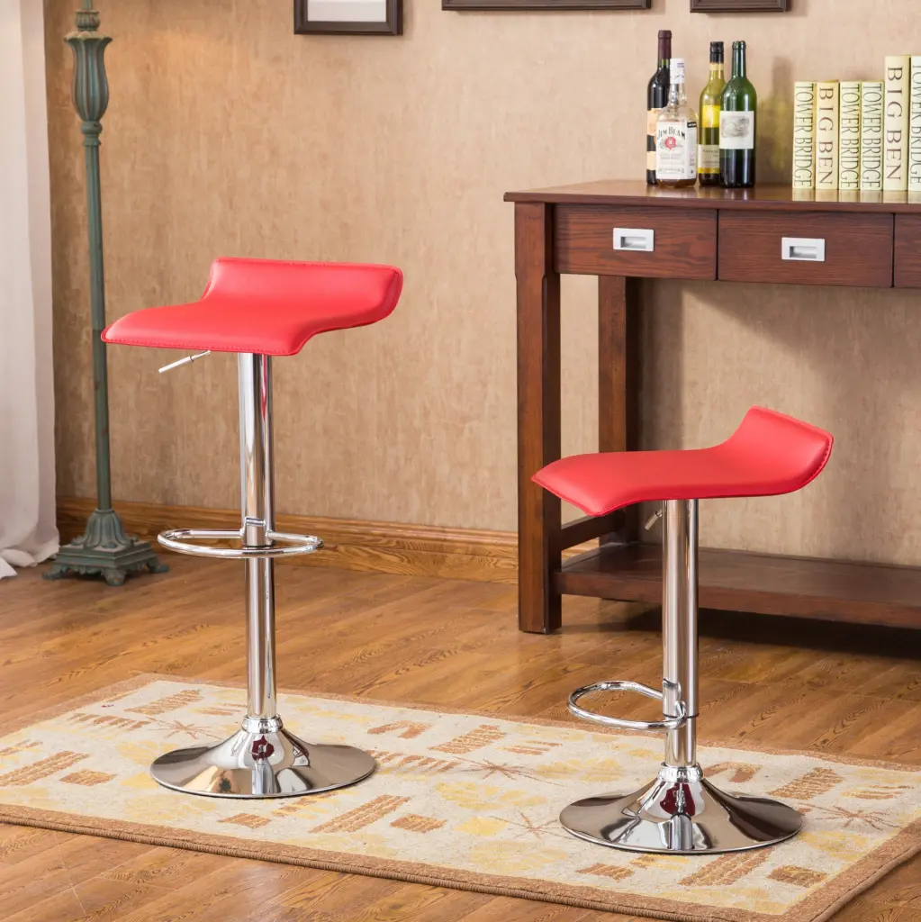 Contemporary Chrome Air Lift Customizable Swivel Stools Red Seat hz