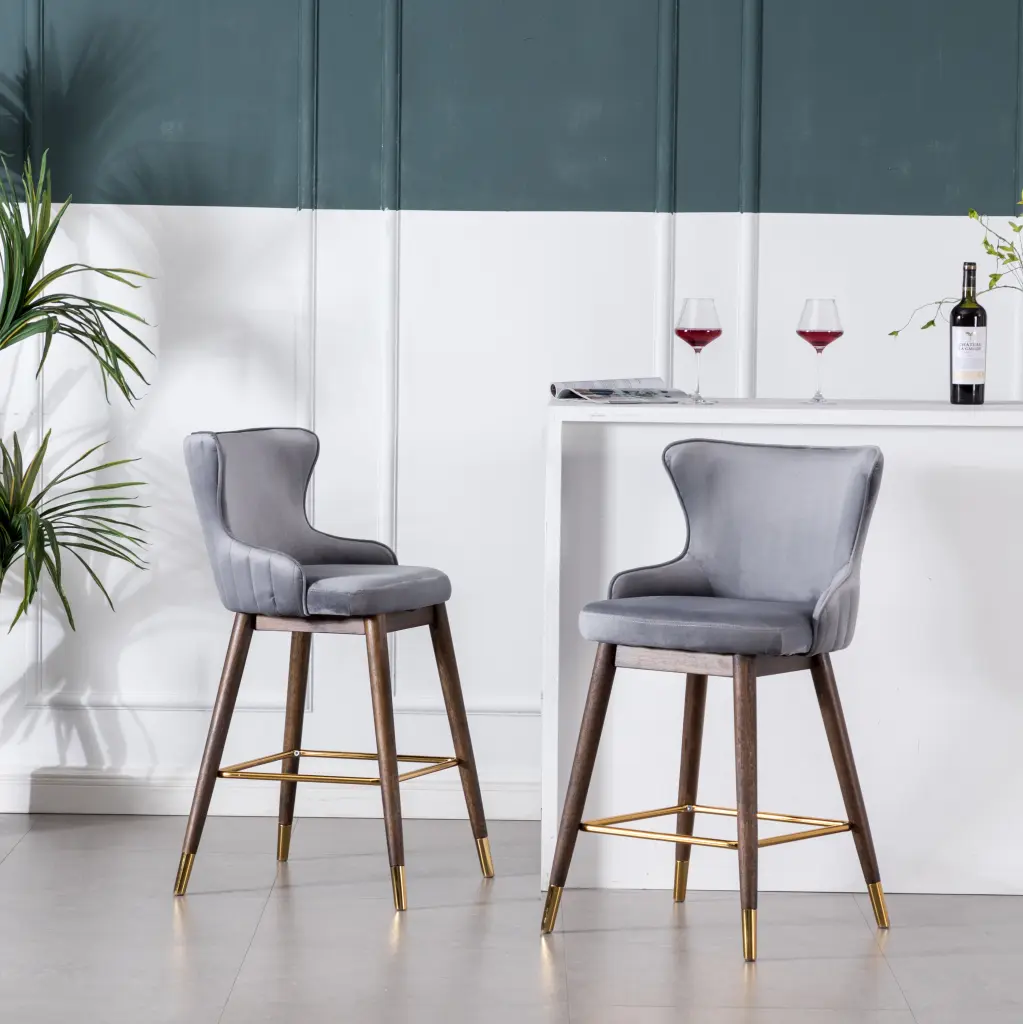 Leland Upholstered Counter Height Wingback Stools Set 2 Gray hz