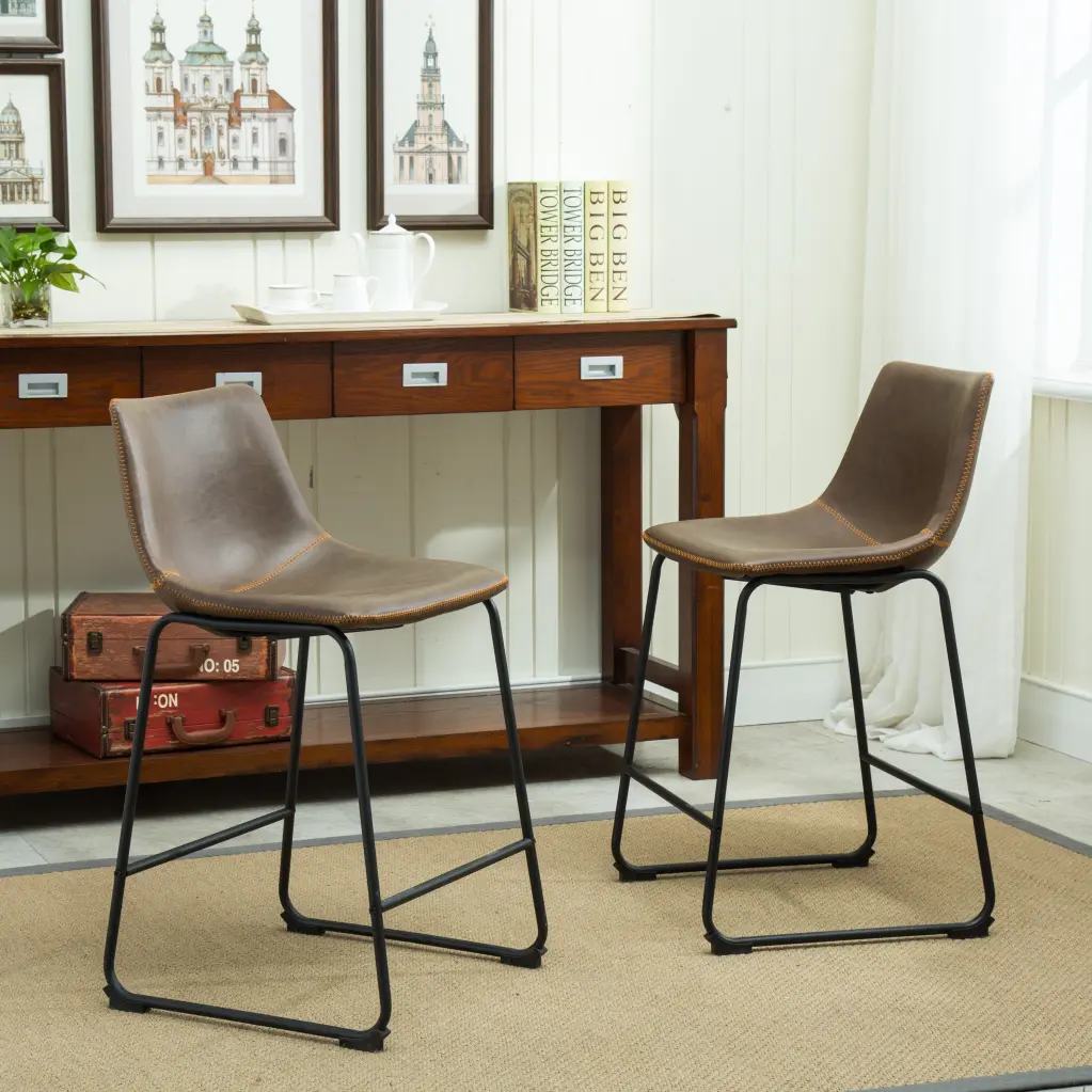 Lotusville Vintage PU Hide Counter Height Stools Set 2 Antique Design hz