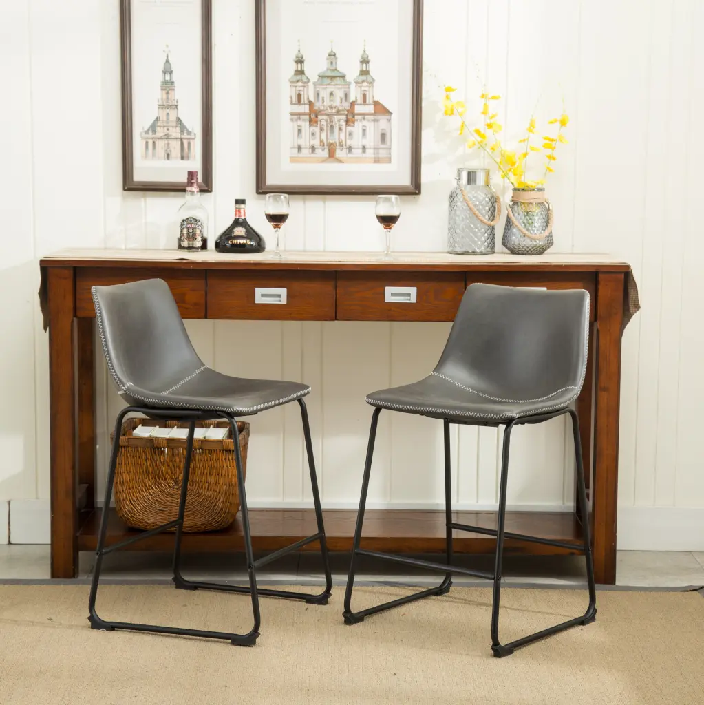 Lotusville Vintage PU Leather Counter Height Stools - Set 2 Antique Design hz