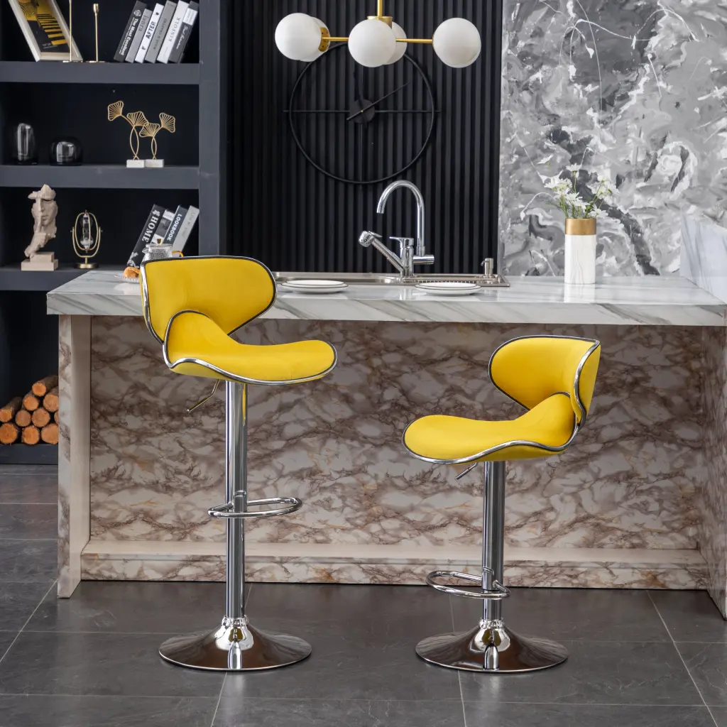 Masaccio Velvet Upholstered Customizable Swivel Barstool Set 2 Yellow hz