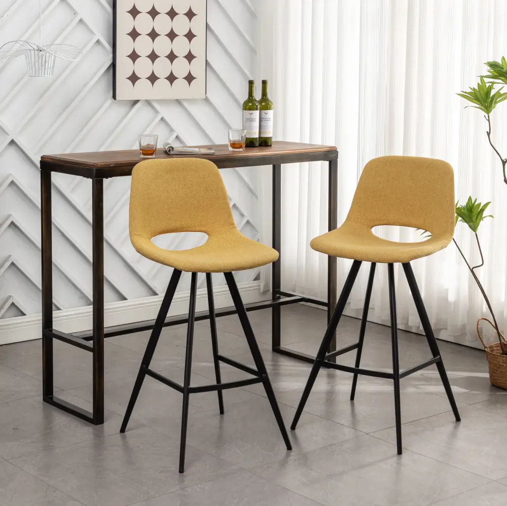 Porth Material Kitchen 28.25 Inch Counter Height Stools Set 2 Yellow Bar Stools hz