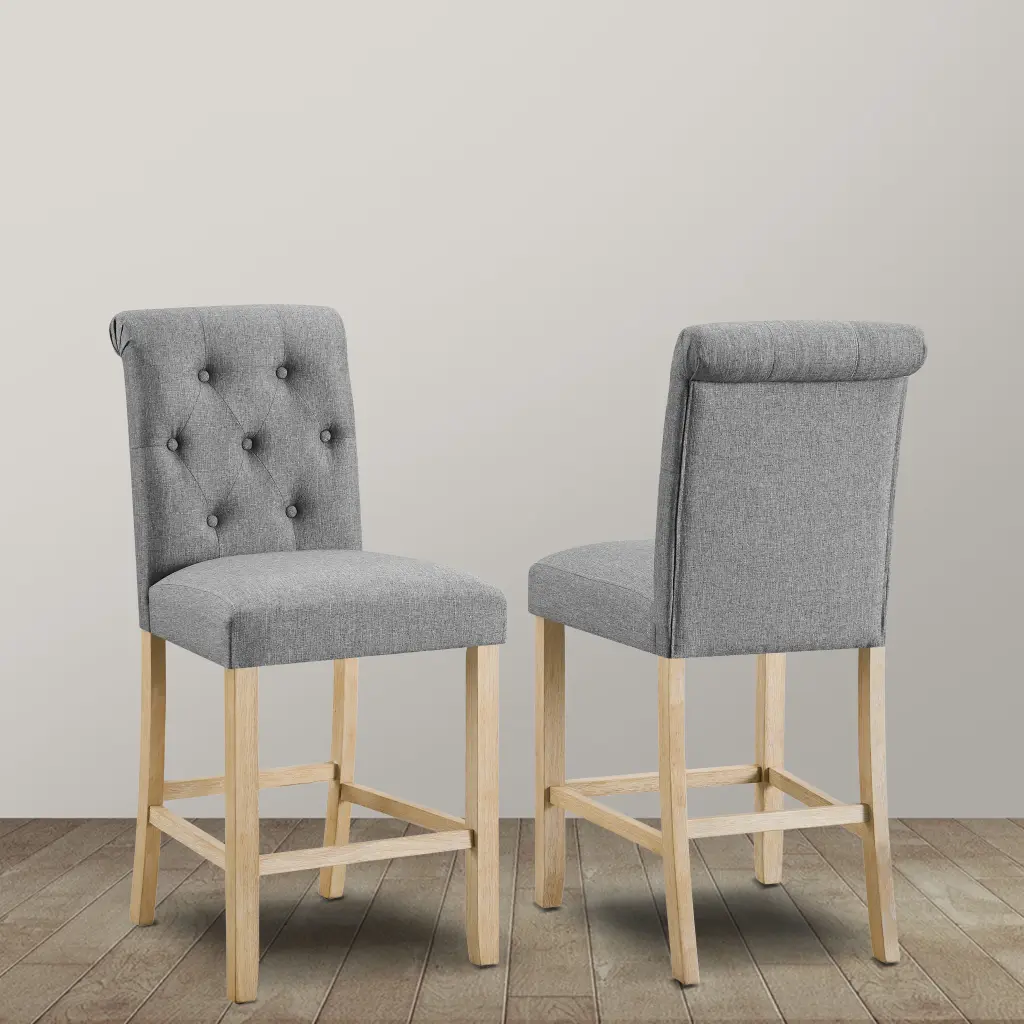 Siena Counter Height Button Tufted Back Solid Timber Stools Set 2 hz
