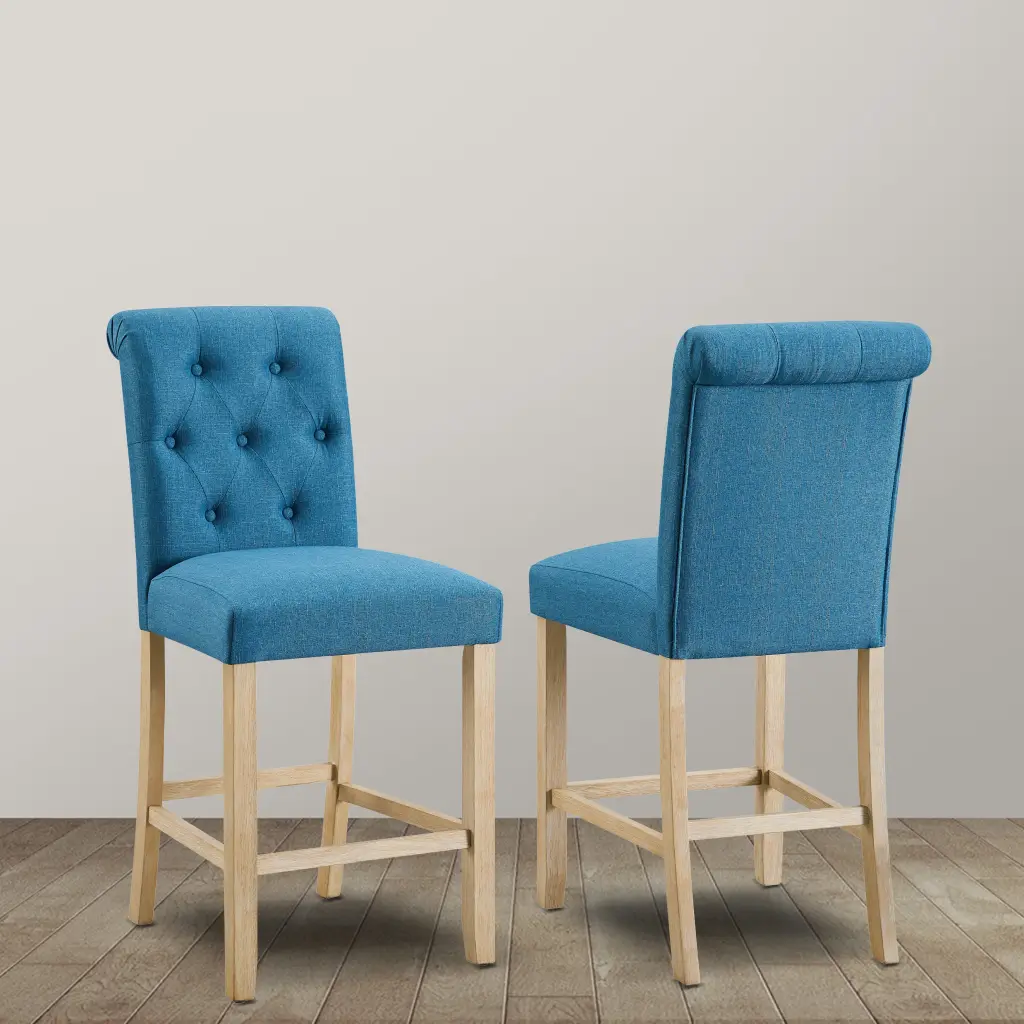Siena Counter Height Button Tufted Back Solid Timber Stools Set 2 hz