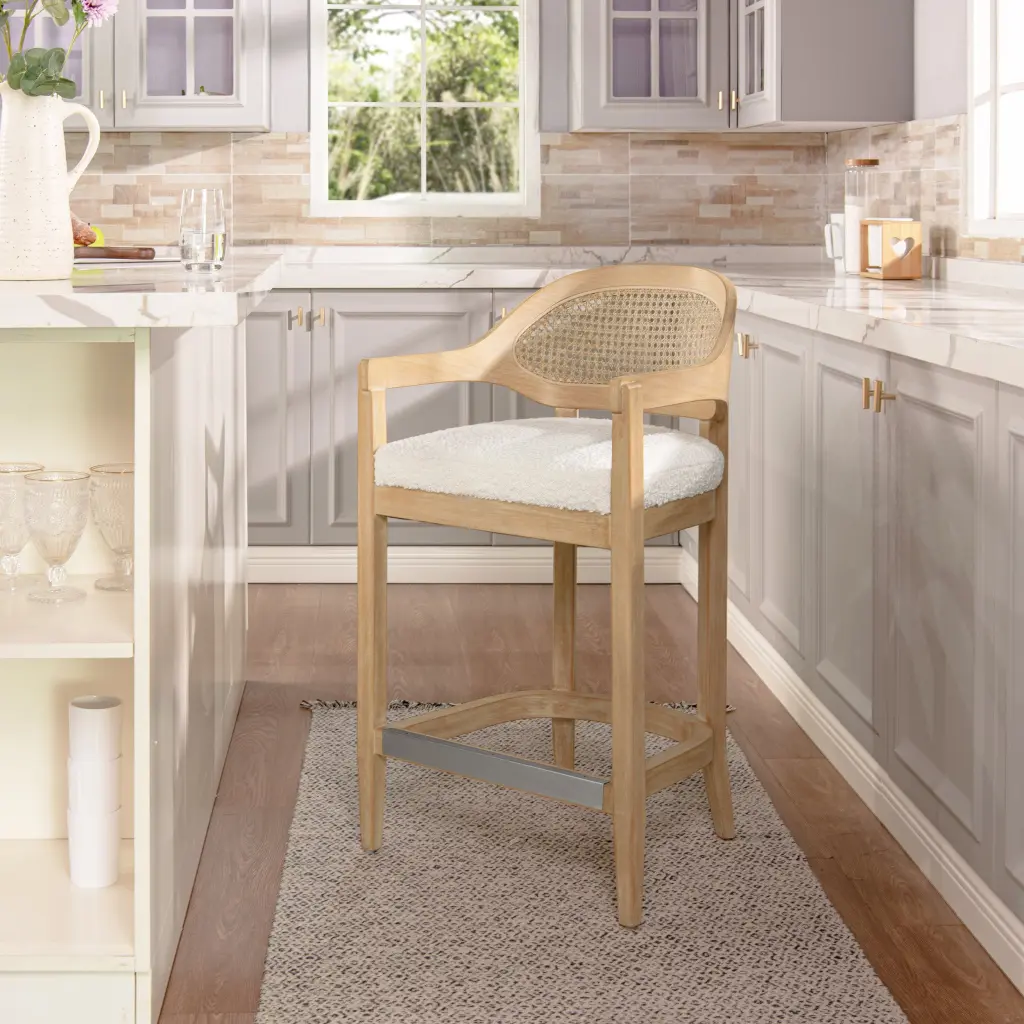 Americana Mid Century Modern 26 Inch Cane Back Counter Stool Ivory White jennifer taylor home