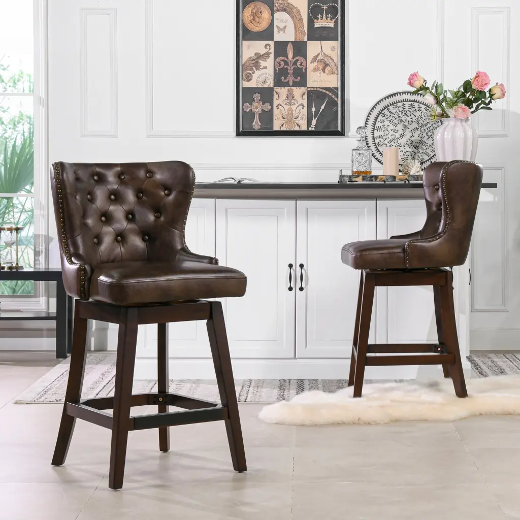 Holmes Tufted High Back 360 Swivel Counter Height Barstool Mid Brown jennifer taylor home