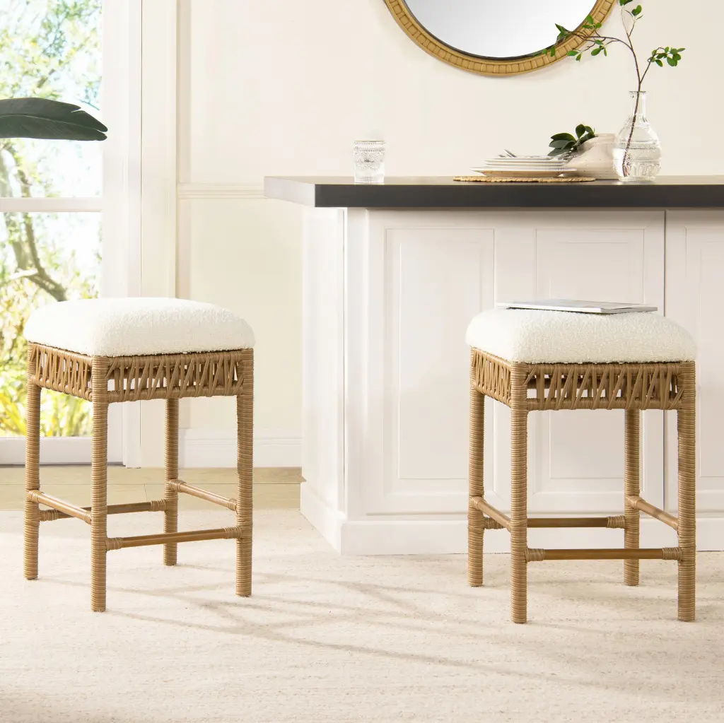 Lucia 25.5 Inch Backless Upholstered Counter Stool Resin Rattan Frame jennifer taylor home