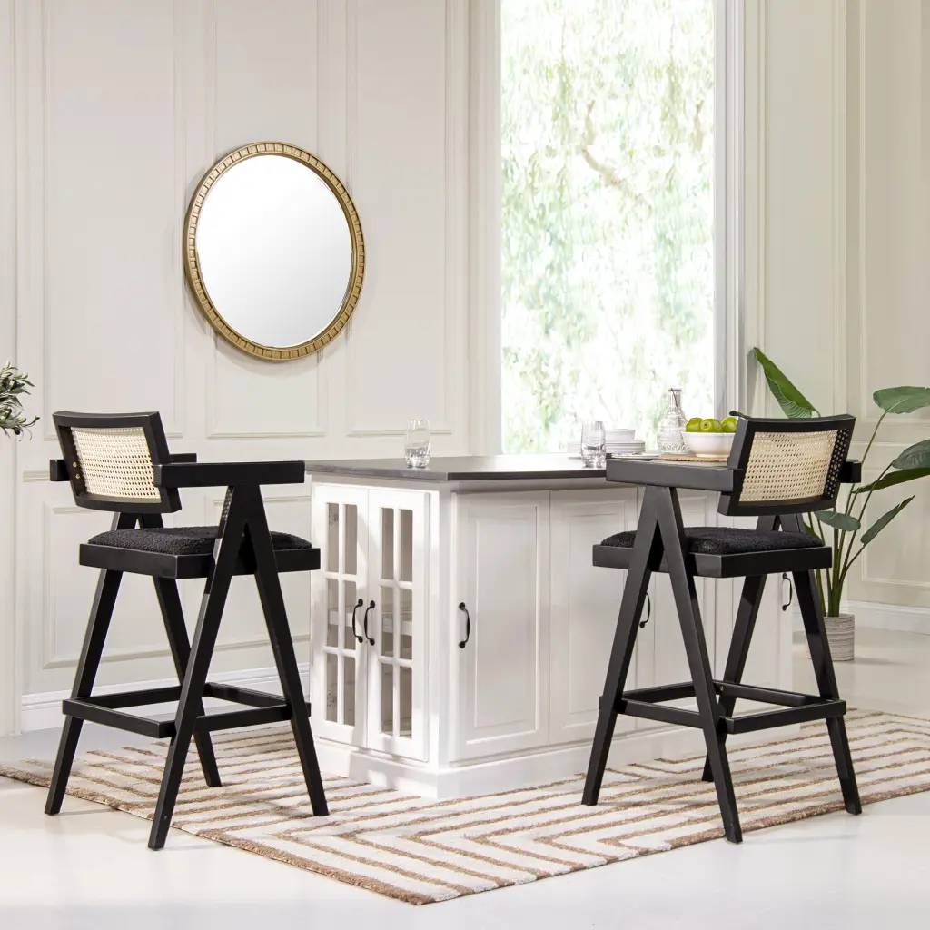 Milan 29.5 Inch Modern Resin Webbing Back Bar Stool Arms Set 3 jennifer taylor home