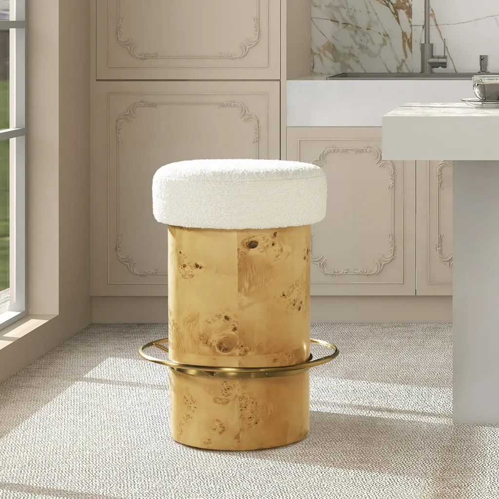 Nebula 26 Inch Backless Round Upholstered Counter Stool Burl Wood jennifer taylor home