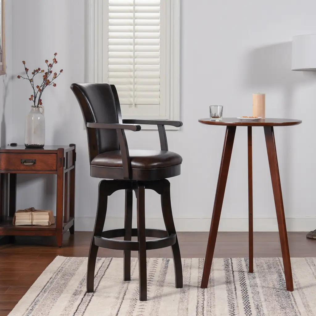 Williams 31 Inch Swivel Bar Stool Armrests Vintage Brown Faux Leather jennifer taylor home
