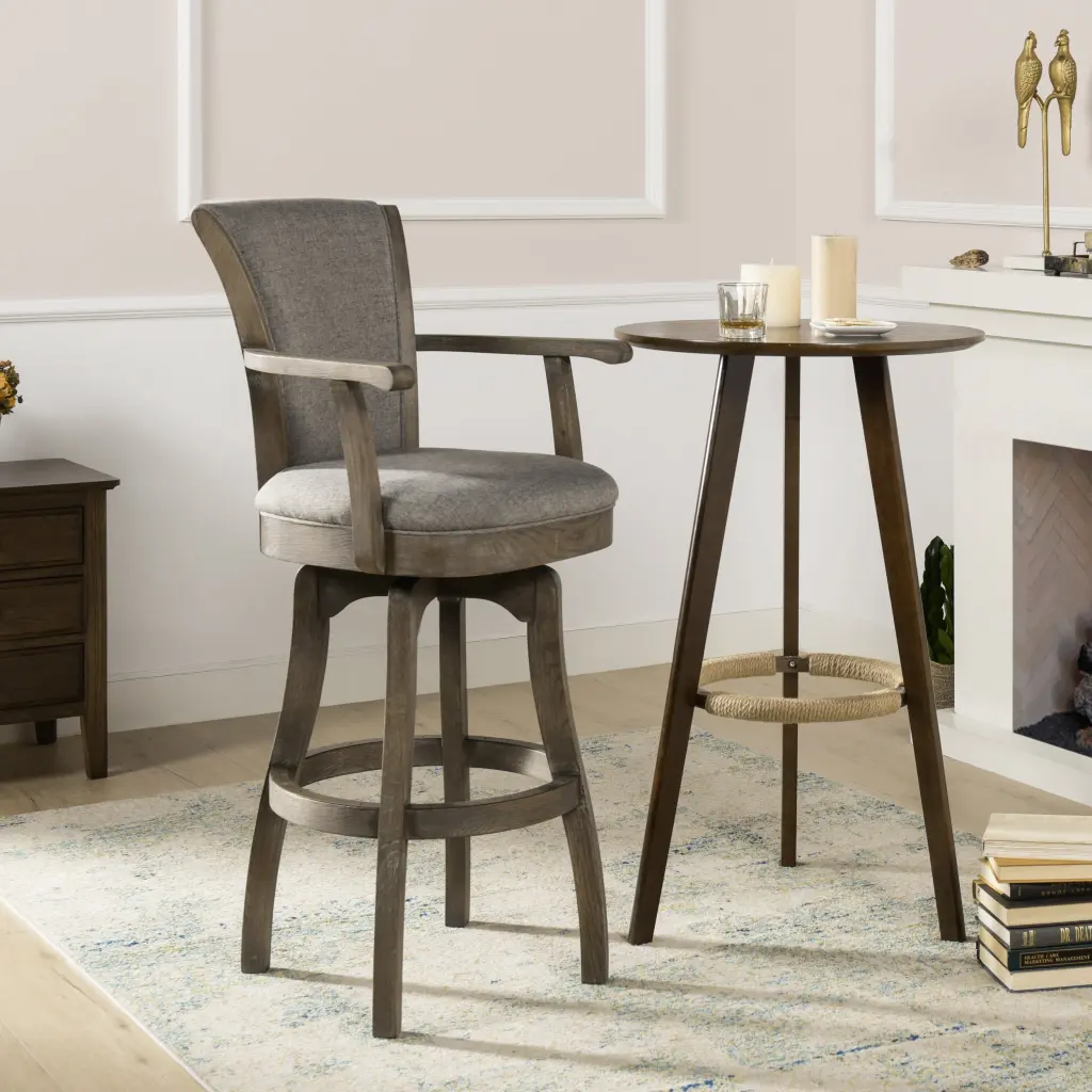 Williams 31 Inch Swivel Bar Stool Armrests Heathered Grey Linen jennifer taylor home