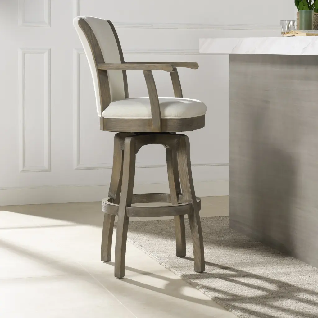 Williams 31 Inch Swivel Bar Stool Armrests Natural White Linen jennifer taylor home