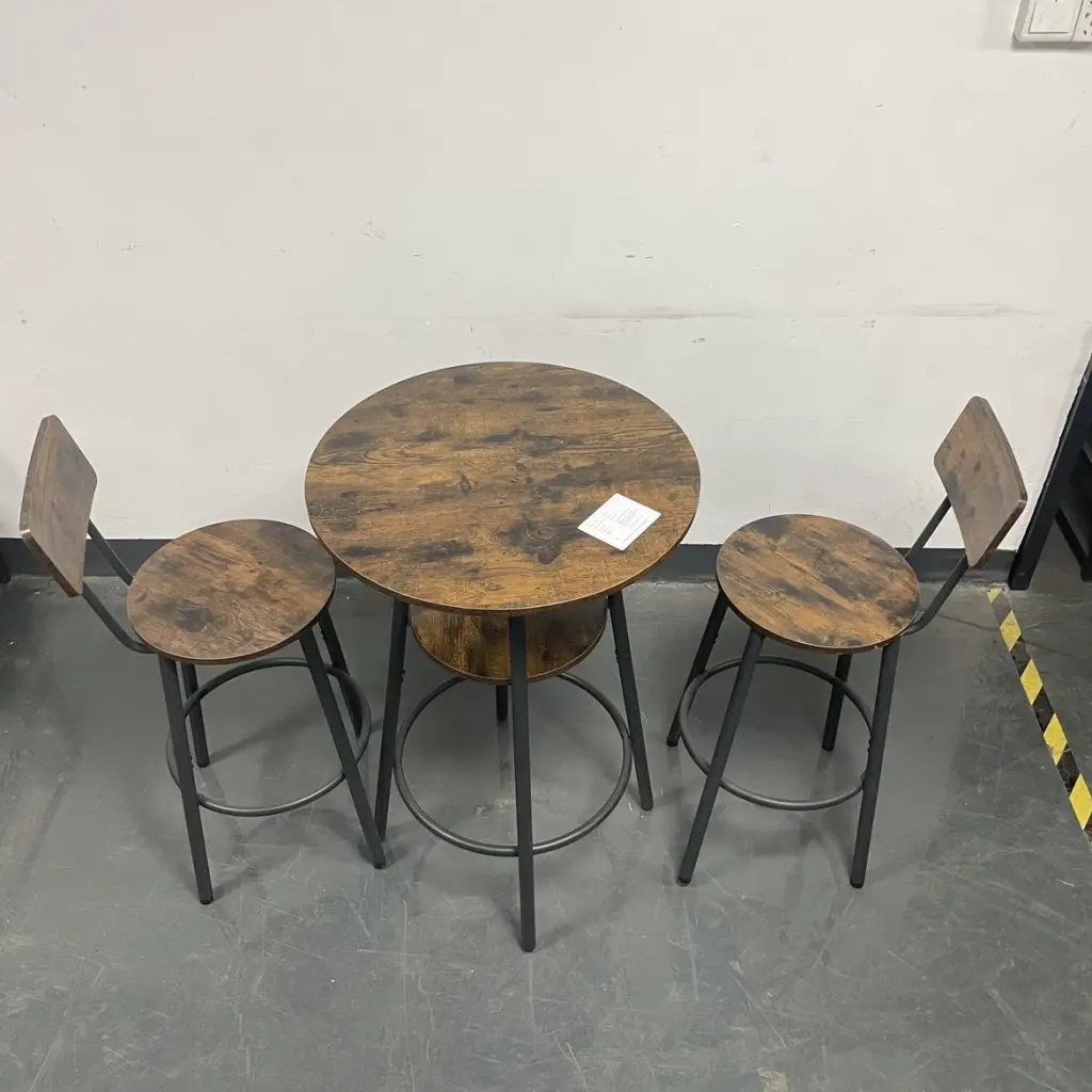 Round Bar Stool Set Shelves and Backrest Rustic Brown 23 Inch Height jhx