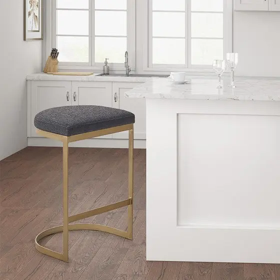 Counter Stool Charcoal Antique Gold Polyester Bar Height Kitchen Stool jla