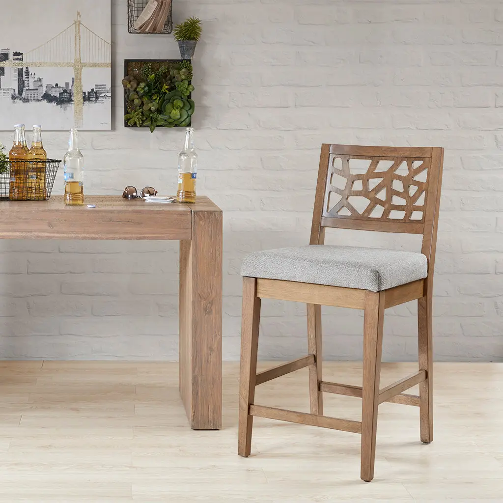 Counter Stool Light Grey Polyester Upholstered Adjustable Height Bar Stool jla