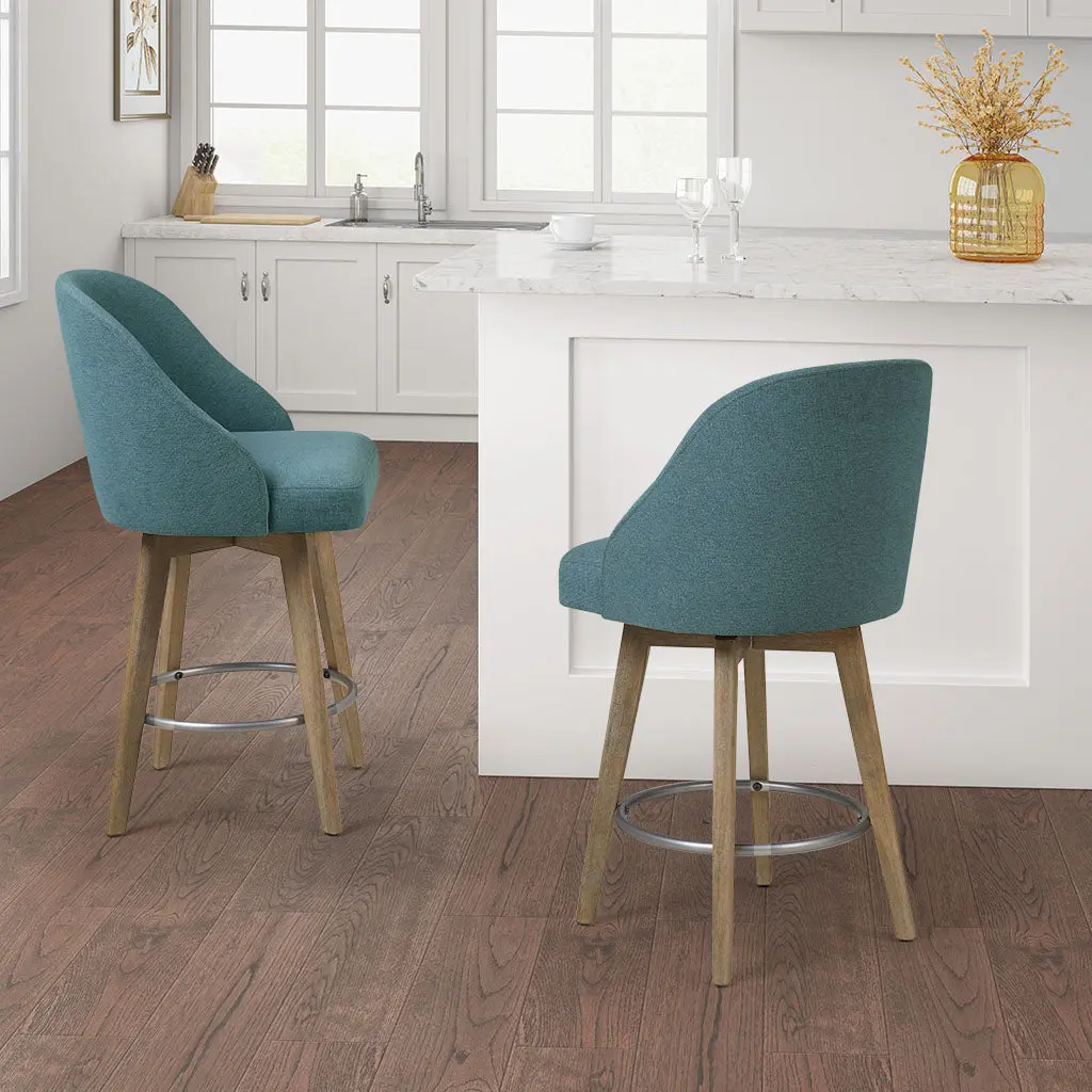 Counter Stool Swivel Seat Blue Polyester Kitchen Bar Stool Adjustable Height jla
