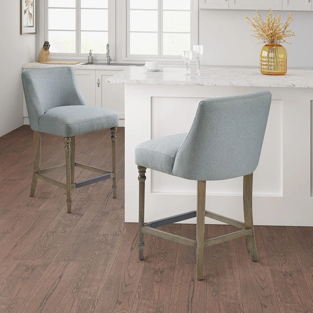 25 Inch Upholstered Counter Stool Blue Polyester jla