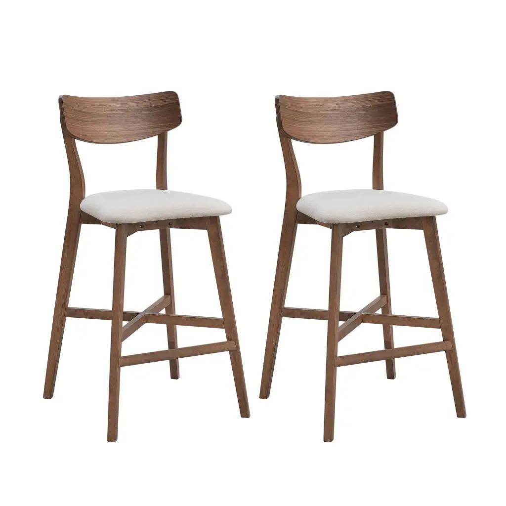 Set 2 Wooden Bar Chairs - Modern Upholstered Kitchen Island Stools justone
