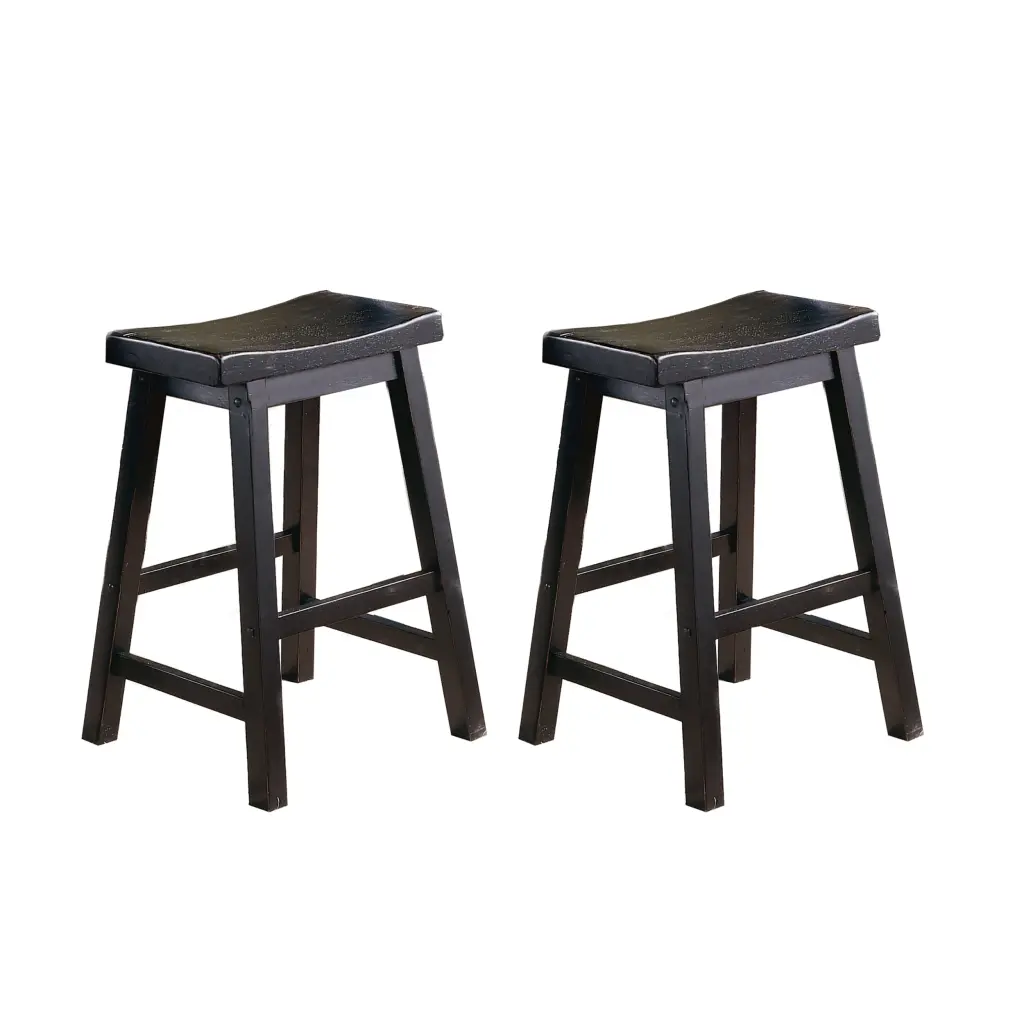 Black Finish 24 Inch Counter Height Stools Set 2 Saddle Seat Solid Wood kanepe