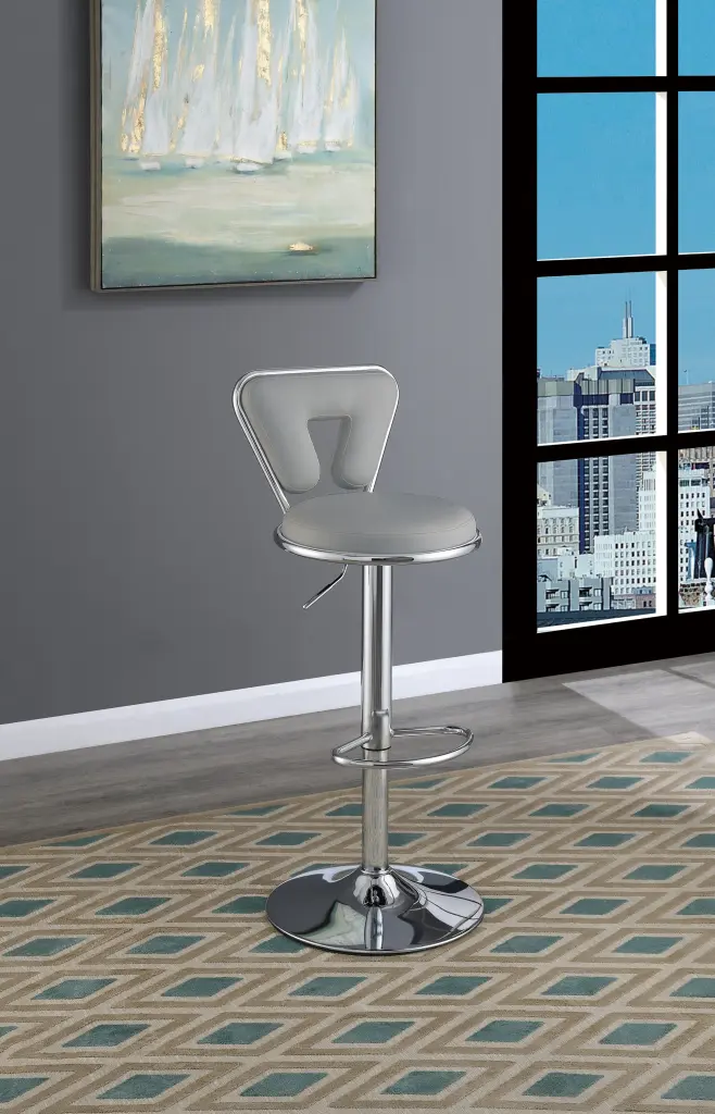 Customizable Bar Stool Gas Lift Chair Gray Faux Leather Chrome Base kanepe