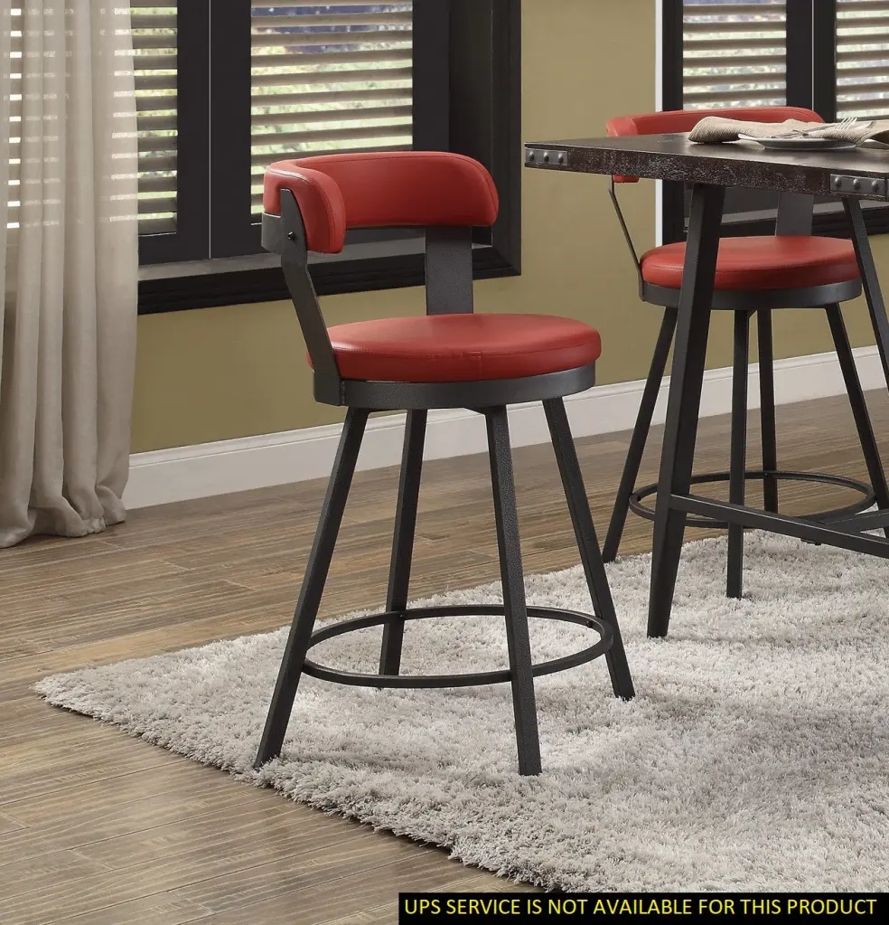Metal Base 24 Inch Counter Height Chairs Set 2 Red Seat 360 Degree Swivel kanepe