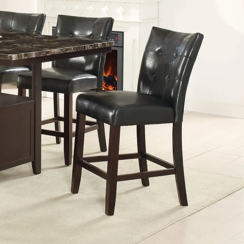 Modern Counter Height Chairs Black Faux Hide Tufted Set 2 kanepe