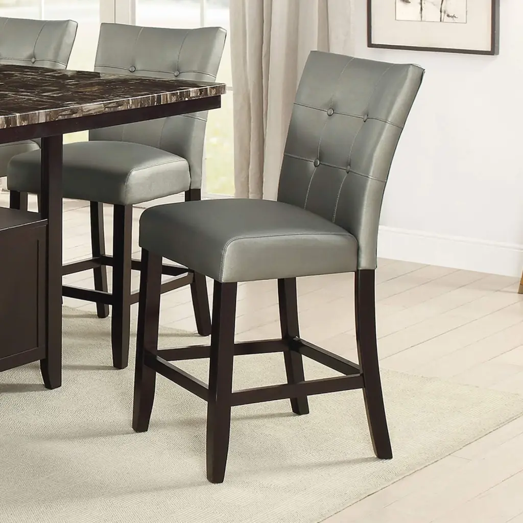 Modern Counter Height Chairs Shiny Metal Faux Hide Tufted Set 2 High Bar Stools kanepe