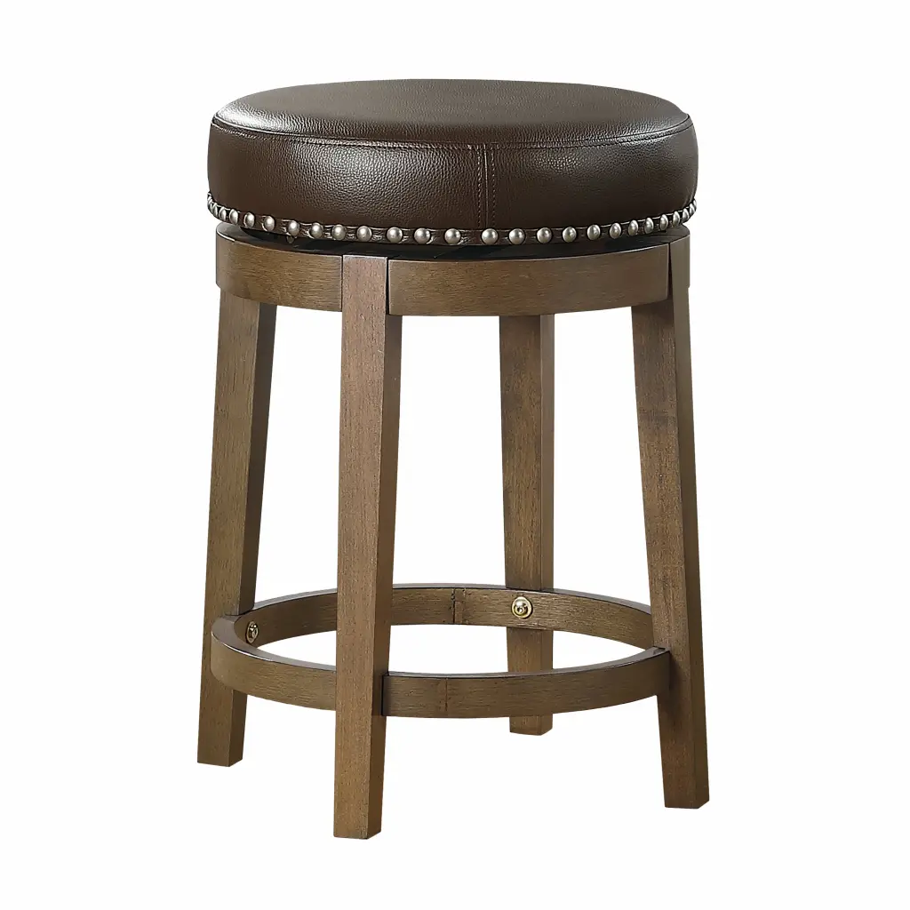 Round Swivel Counter Height Stools Set 2 Brown Faux Hide 360 Degree Rotation kanepe