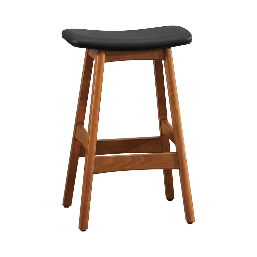 Solid Wood Walnut Finish Counter Height Stools Set 2 Matt Black Faux Leather Seats kanepe