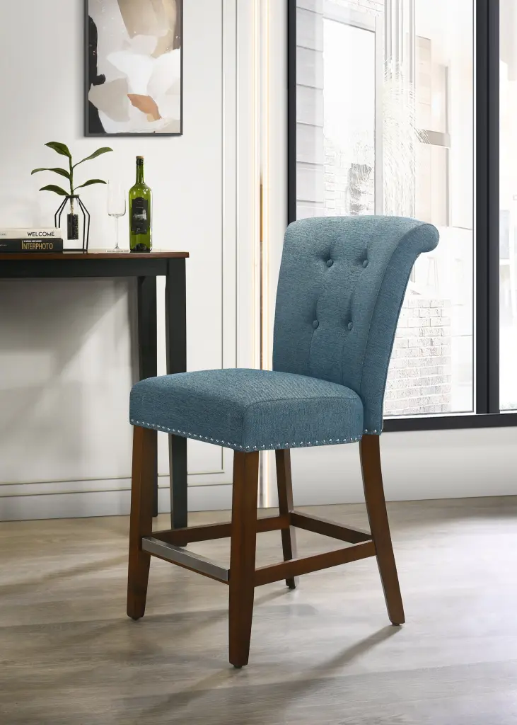 Auggie 20.5 Inch Blue Material Counter Height Chair Trim lilola home