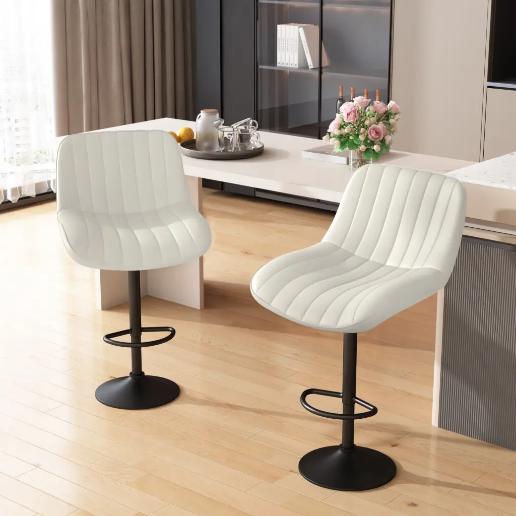 Modern Bar Stool Set 2 Customizable Faux Hide Upholstered Swivel Stools Kitchen Island magic furniture