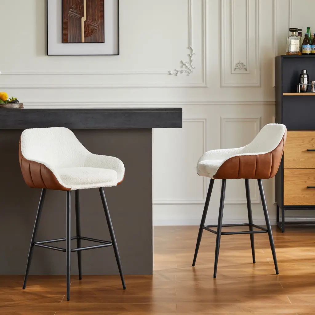 26" Modern Counter Height Bar Stools Set 2 Mid Century Hide Upholstery memory valley