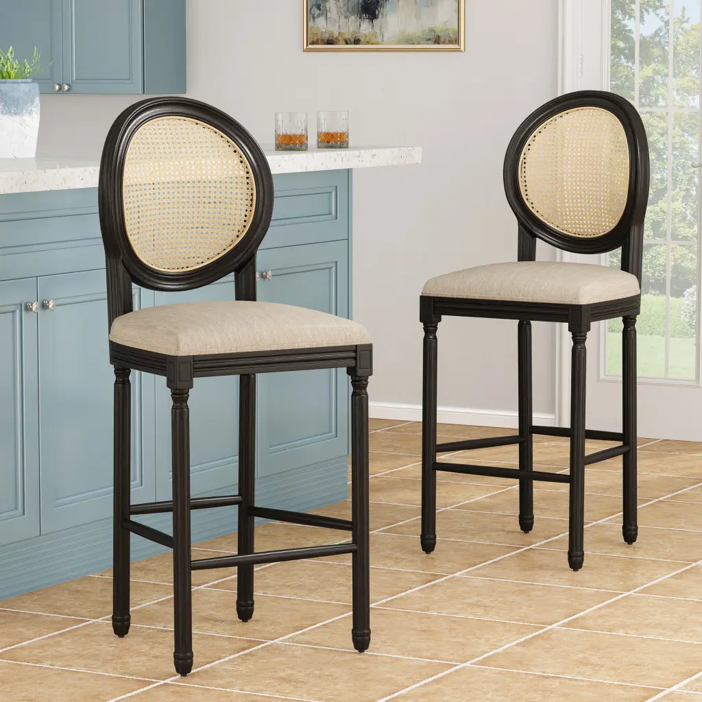 Barstool Beige Natural Wood Rattan Material Kitchen Counter Stool nh-comfortcove