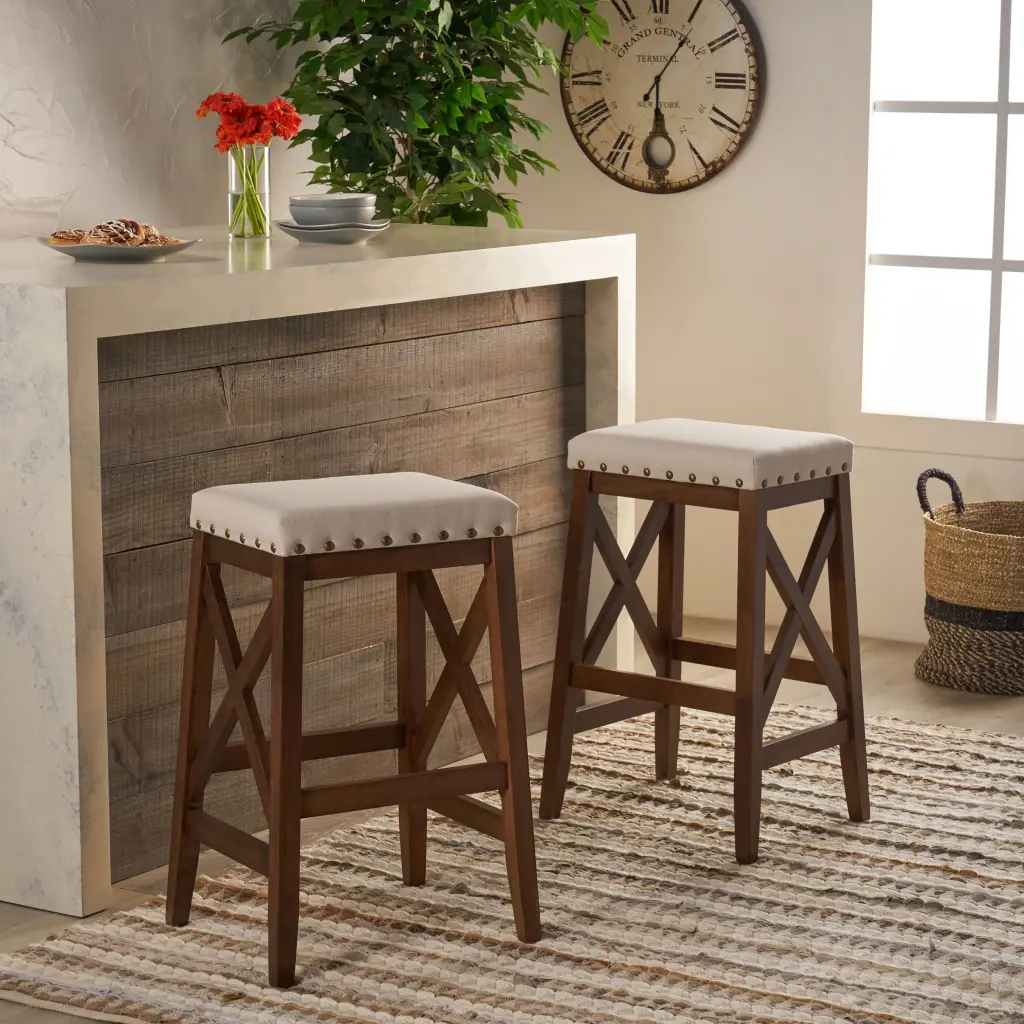 Beige Elastomer Timber Saddle Barstool Kitchen Counter nh-comfortcove