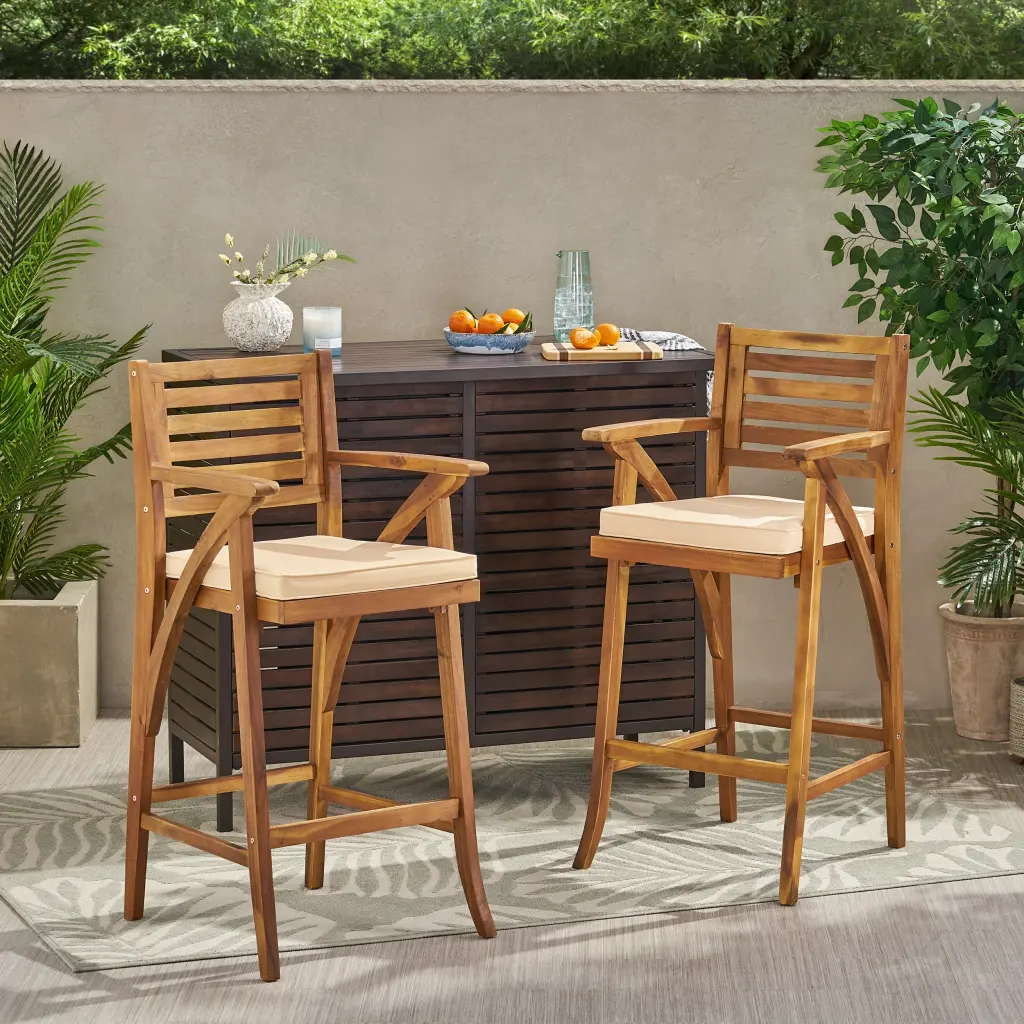 Hermosa 2Pc Barstool Brown Acacia Timber Modern Kitchen Stool nh-home living