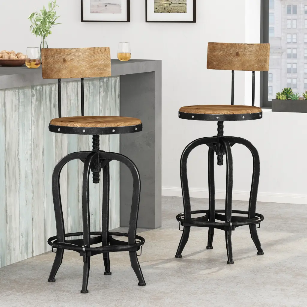 Customizable Height Swivel Barstools Fir Timber Set 2 Natural Metal nh-inmax