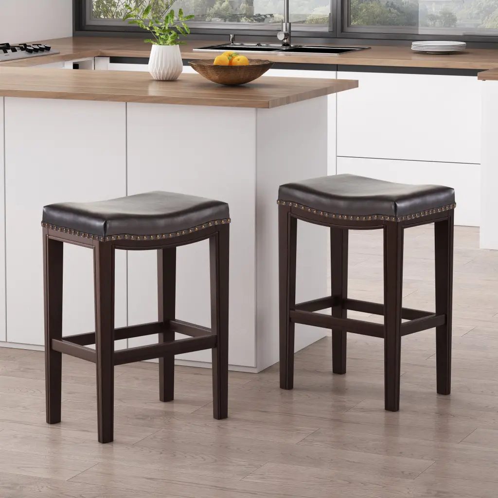 Tiffin Studded Counter Stool Set 2 Brown PU nh-inmax