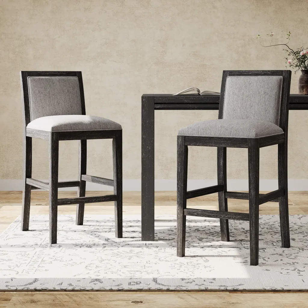30.5 Inch Height Bar Stools Set 2 Rubber Wood Frame Fabric Sponge Kitchen Dining Furniture nh-onfind